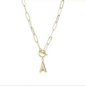 Paperclip Chain Gold Initial Letter Necklace Charm A
